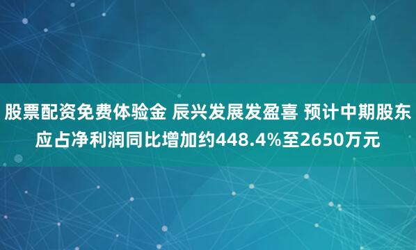 股票配资免费体验金 辰兴发展发盈喜 预计中期股东应占净利润同比增加约448.4%至2650万元